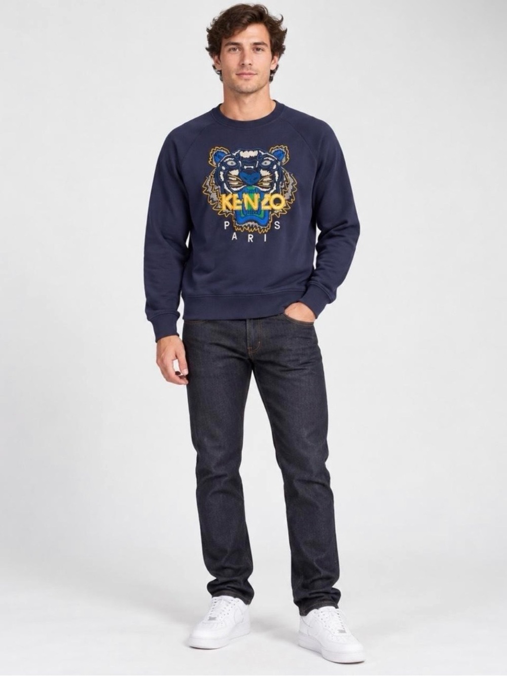 Kenzo Jungle Paris Embroidered Tiger Sweatshirt Navy Blue Large Grailed Graphic